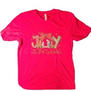 2/$25 Bella Canvas Christmas Holiday, Joy to the World Tee - Red Size Large